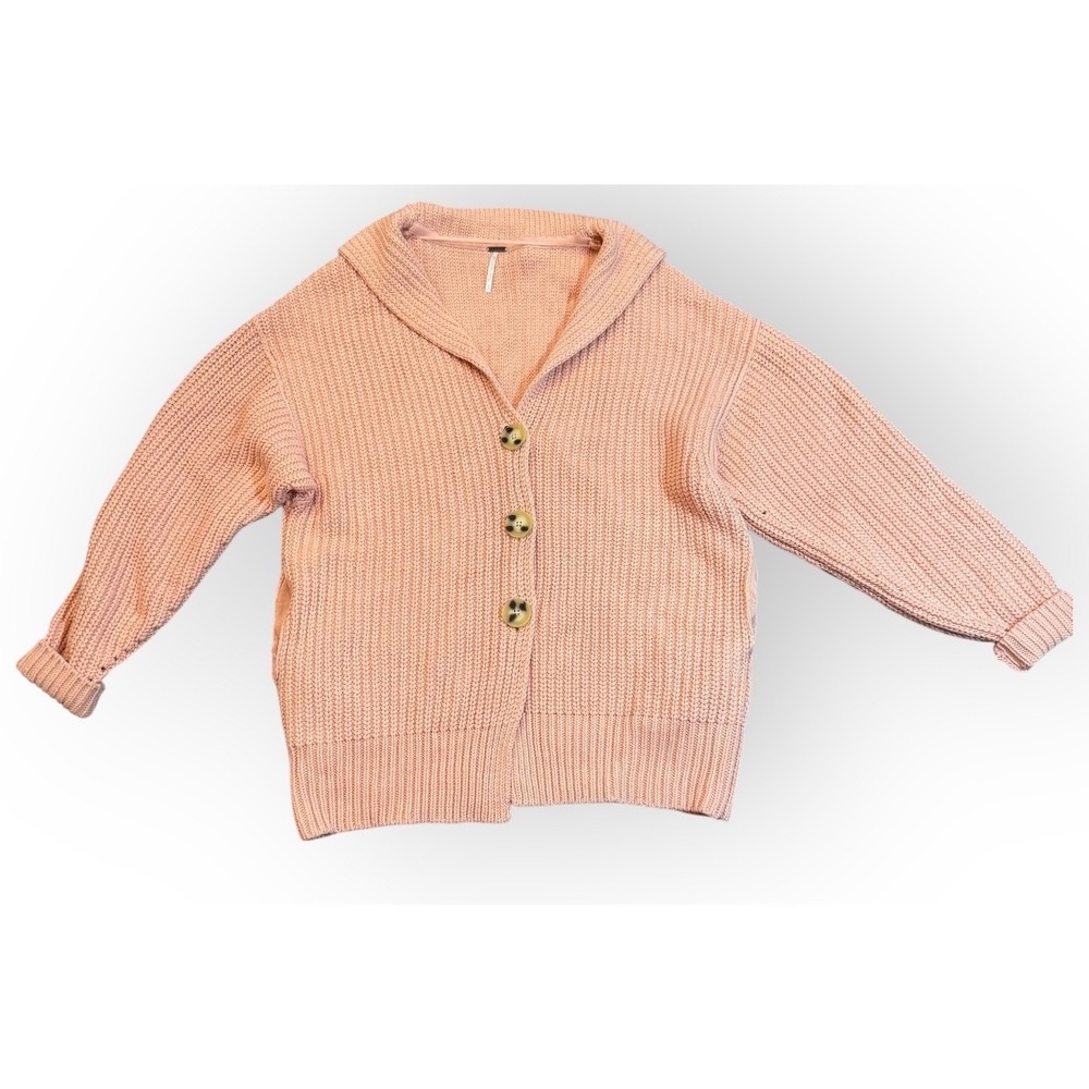 Free People Women's Shawl Collar Button Front‎ Pink Knit Cardigan Sweater Small